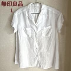 【無印良品】麻100%＊白リネン半袖シャツ＊L＊レディース＊カシュクールシャツのサムネイル