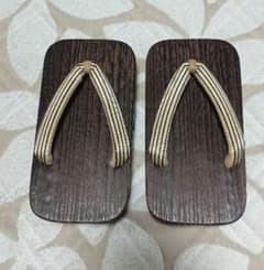 【美品、未使用】焼き桐下駄 縞模様鼻緒 木製 和装履物のサムネイル