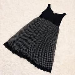 Vert Dense 膝丈ワンピース ドット レース 切替 フェミニン レトロ