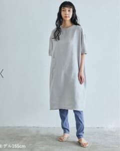 麻布Tシャツワンピース グレー フリーサイズ 麻100% 半袖 中川正七商店