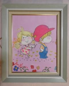 絵画 人物 水森亞土「人物」 サインF6サイズ額装済み 肉筆手描き