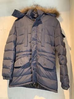美品】MONCLER ファー付き ダウンジャケット ネイビー - メルカリ