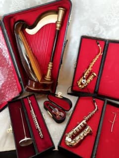 ミニチュア楽器セット ハープ サックス フルート ヴァイオリン 精巧