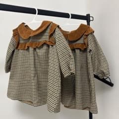 美品 チェック ワンピース おそろい 秋 姉妹 襟 ベロアのサムネイル