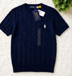 新品タグ付きPOLO RALPH LAURENケーブルニット半袖ネイビー XL - メルカリ