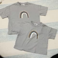 ペアマノン　きょうだいおそろ　レインボー　Tシャツ　くすみブルー　90 110のサムネイル