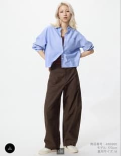 UNIQLO ジャージーバレルレックパンツ　ダークブラウンのサムネイル