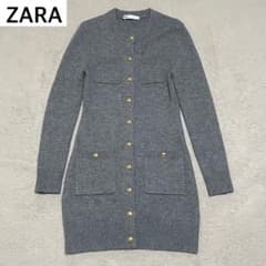 ザラ ポケットショート ミニワンピース ニット 金ボタン 長袖 グレー S