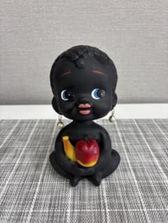 Retro Black Piggy Bank Figurine Doll Ceramic