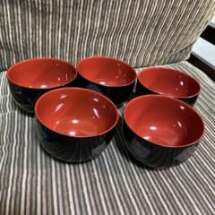 お椀 5客セット 黒内朱 金彩草花模様 汁椀 吸物椀 - メルカリ
