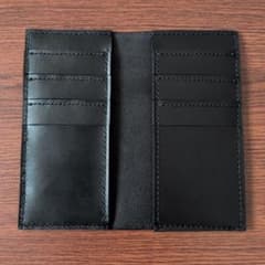 レザー カードケース 二つ折り ブラック　ステッチ　ブラックのサムネイル