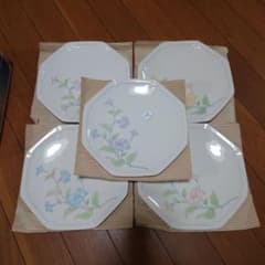 最終価格】新品未使用 昭和レトロ 花柄八角形皿 5枚セット 日本製