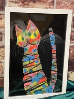 専用『タイダイ猫のおすまし』　絵画　原画　手描き　アクリルのサムネイル