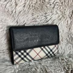 極美品✨バーバリー　三つ折り財布　サフィアーノレザー　黒　ノバチェック がま口 バーバリー がま口三つ折り財布 ノバチェック サフィアーノレザー