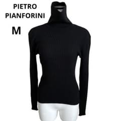 美品PIETRO PIANFORINIメリノウール100リブタートルニットM黒