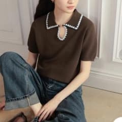 【美品】miette 半袖ニット サマーニット ブラウンのサムネイル