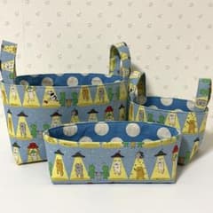 布バスケット3個セット さらわれ猫柄 水色 ハンドメイド - メルカリ