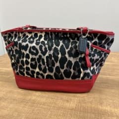 美品】コーチ ショルダーバッグ トートバッグ レザー 赤 レオパード 豹 