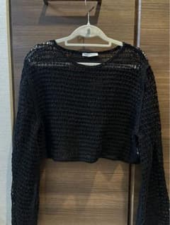 ZARA メッシュニット 長袖 ブラック Lのサムネイル