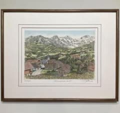 絵画・額縁・版画・織田 義郎・エッチング+手彩色・美術品・インテリア