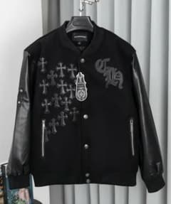 スタジャン ブラック ウール・レザー - メルカリ