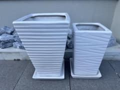 陶器製 スクエアプランター 2個セット 受け皿付き