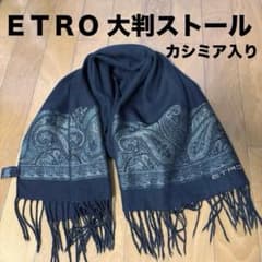 ETRO ウール カシミヤ ペイズリー柄 大判 ストール 深緑 レディース