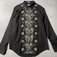 高級スイス生地】Paul Smith ポールスミス花柄 刺繍 シャツ 黒 XL