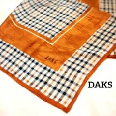 DAKS ダックス シルク絹 スカーフ ハウスチェック ブラウン 大判