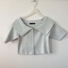 w closet フロントジップ 半袖ラメニット グレー