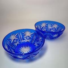 青色切子（カットガラス） 約13.2㌢ボウル 2個セット - メルカリ