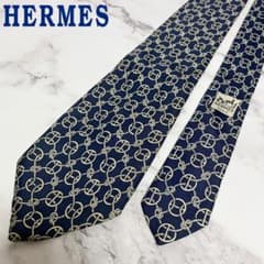 N134【総柄】HERMES☆ネクタイ ネイビー シルク100% フランス製 - メルカリ