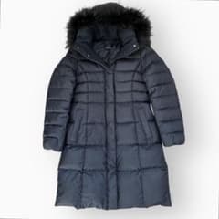 美品 23区 ラクーンファー Aライン ダウンコート ダークネイビー 38 