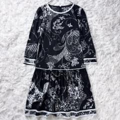 未使用級 レオナール ワンピース カンカン素材 花柄 トリム 36