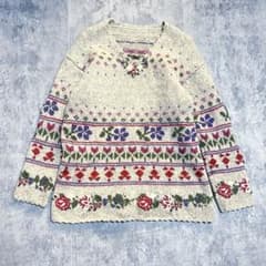 ローラアシュレイ　ニット　花柄 手編み　セーター 薔薇　チューリップ