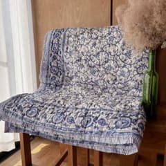 未使用※訳アリ インド ブロックプリント 中綿入りキルト サルビア