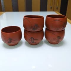 常滑焼 朱泥 湯呑み 5客セット 山水画 煎茶道具② - メルカリ