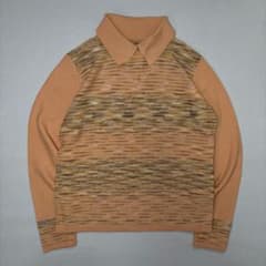 vintage 90s　ニットポロシャツ　マルチカラー　ボーダー　レトロ　古着のサムネイル