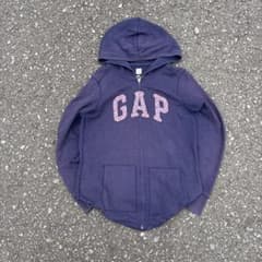 買*ょ様 00s oldgap ナス紺 ロゴドン 短丈 ジップパーカー シティー