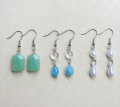 ハンドメイド ピアス 3点セット 天然石風のサムネイル