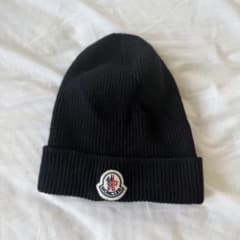 MONCLER ニット帽 ビーニー ブラック - メルカリ