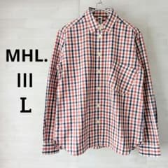 マーガレットハウエル コットン フリル チェック ブラウス L 日本製 長袖 MHL. マーガレットハウエル チェックシャツ コットン100% L Ⅲ 長袖