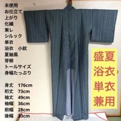 未使用 トールサイズ】東レシルック 夏紬 芽 小紋 単衣 裄丈73 身丈176