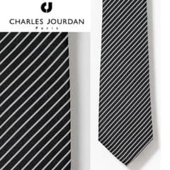Brand new Charles Jourdan Italian-made regimental pattern silk tie, black.