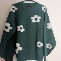 レディースニット 花柄 グリーンのサムネイル