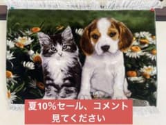 ペルシャ手織りラグ 子猫と子犬 花柄 フリンジ付き　壁掛け　タペストリー ペルシャ手織りラグ 子猫と子犬 花柄 フリンジ付き 壁掛け