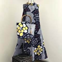 着物リメイク 有馬鳴海絞りロールカラーフレアワンピ＊トートバッグ(M