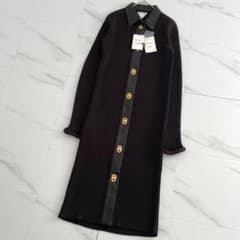 未使用✨BOTTEGA VENETA コットンニットロングワンピース イタリア 極美品 タグ付✨BOTTEGA VENETA レザー切替 ロングニットワンピース