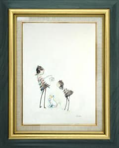 油絵 絵 絵画インテリア 額付(青緑＋金色の枠) F4-030819 猫女の子 m86363974873_1.jpg?1710888791