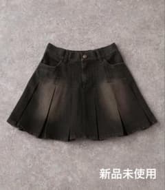 ダークグレー デニム プリーツミニスカートのサムネイル
